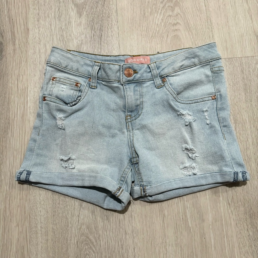 Kids BCBG Girls Light Wash Blue Denim Jean Shorts Size 12 L
